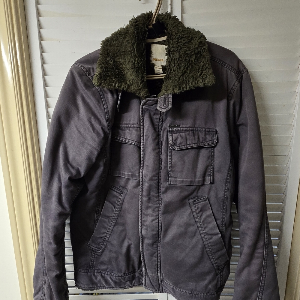 Diesel Men's Charcoal Jacket with Olive Collar